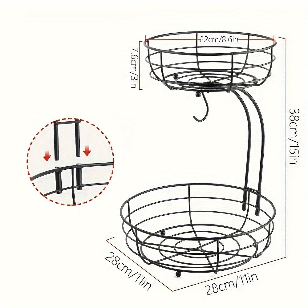 2 Tier Fruit Basket Kitchen Organizer Banana Hanger