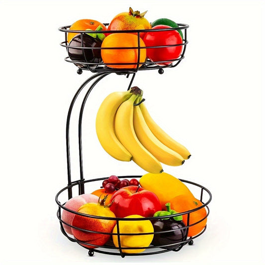 2 Tier Fruit Basket Kitchen Organizer Banana Hanger