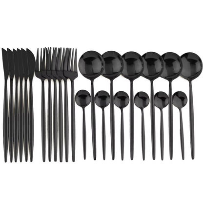 24 Piece Black Stainless Steel Cutlery Set Dining Collection