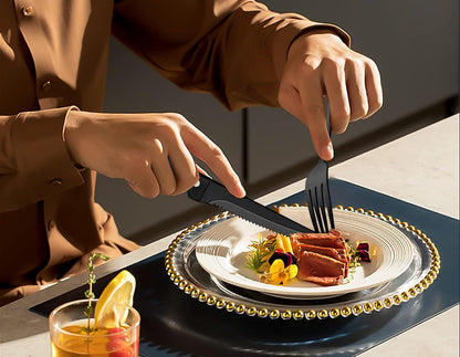 24 Piece Black Stainless Steel Cutlery Set Dining Collection