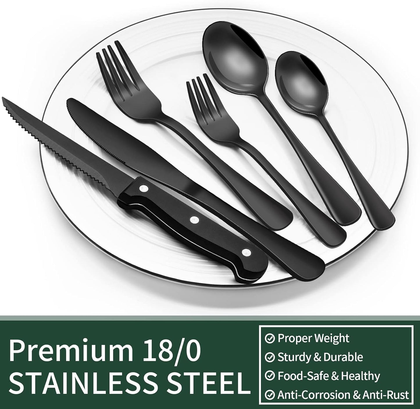24 Piece Black Stainless Steel Cutlery Set Dining Collection