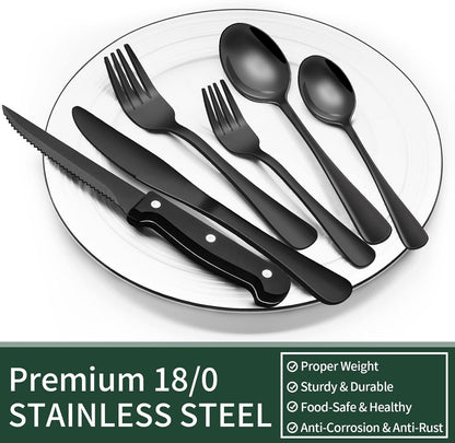 24 Piece Black Stainless Steel Cutlery Set Dining Collection