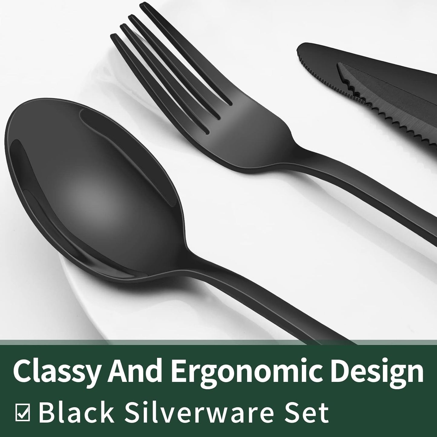 24 Piece Black Stainless Steel Cutlery Set Dining Collection
