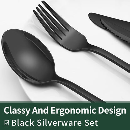 24 Piece Black Stainless Steel Cutlery Set Dining Collection