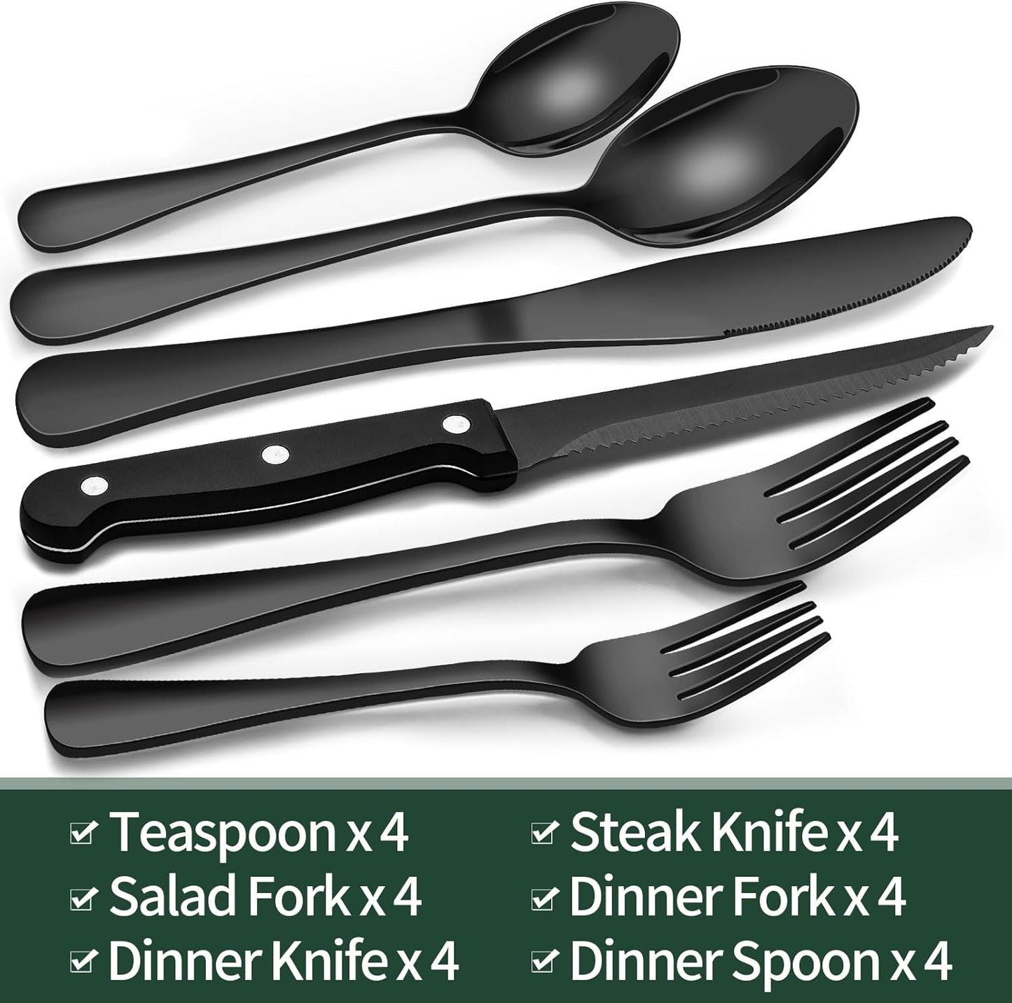 24 Piece Black Stainless Steel Cutlery Set Dining Collection