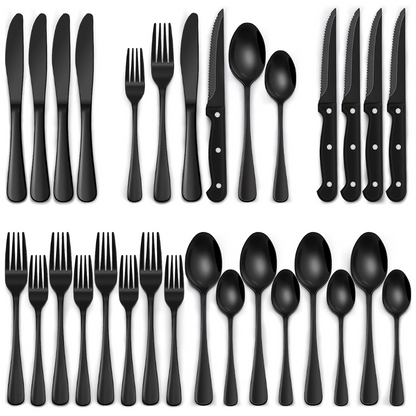 24 Piece Black Stainless Steel Cutlery Set Dining Collection