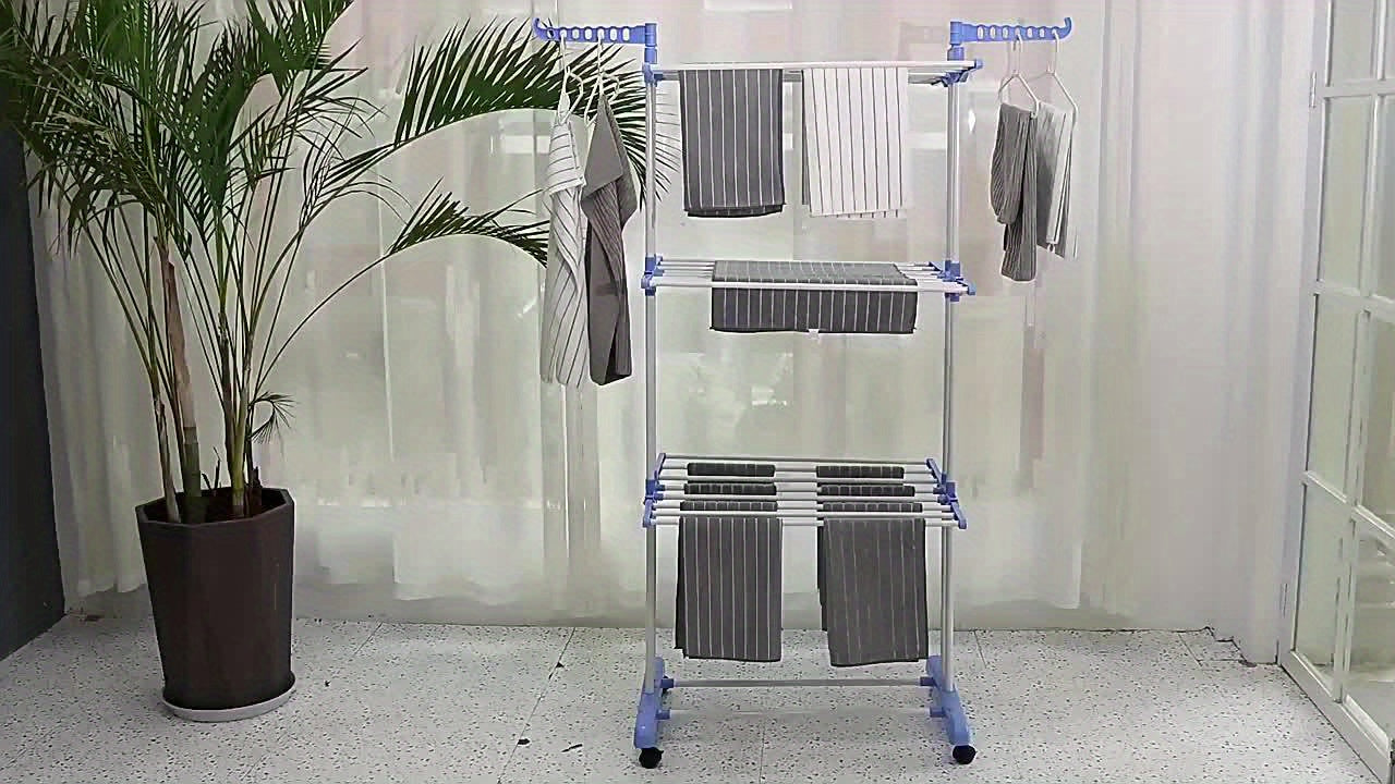 3 Tier Foldable Clothes Drying Rack Vertical Laundry Airer with Wheels Large Capacity Indoor Outdoor