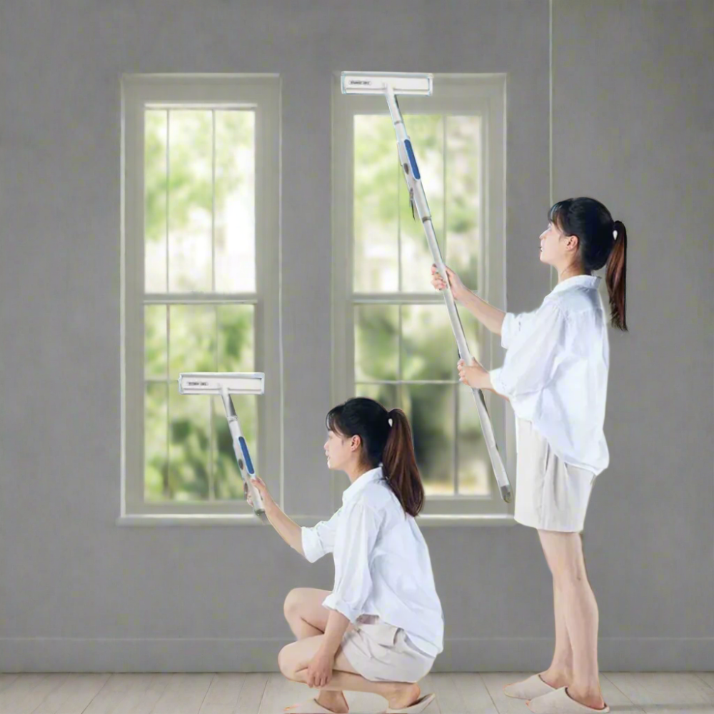3-in-1 Window Cleaner with Extendable Handle and Microfiber Cloths for Streak-Free Glass