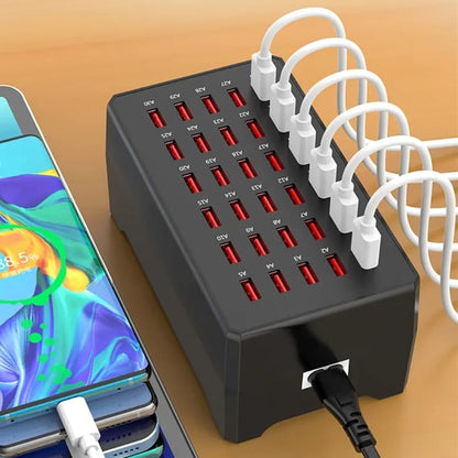 30-ports USB-opladestation med 150W strømhub til flere enheder