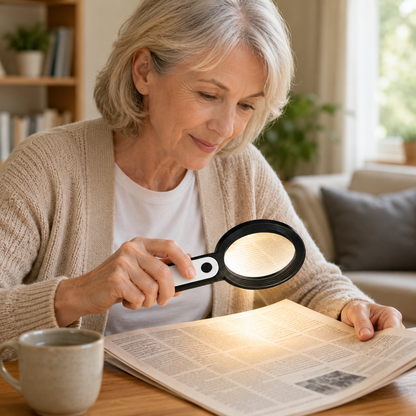 30x Handheld Magnifying Glass with LED Light and Foldable Design for Close-Up Viewing