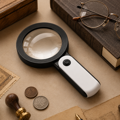 30x Handheld Magnifying Glass with LED Light and Foldable Design for Close-Up Viewing