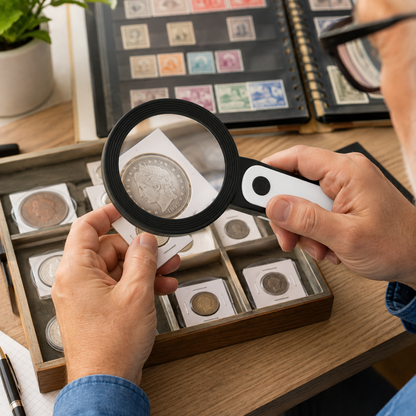 30x Handheld Magnifying Glass with LED Light and Foldable Design for Close-Up Viewing