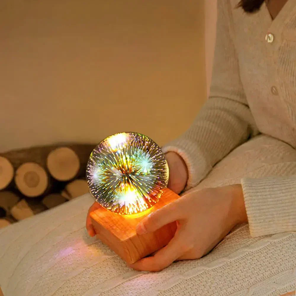 3D Crystal Ball Lamp LED Firework Effect USB Night Light Color Changing Bedside Lamp