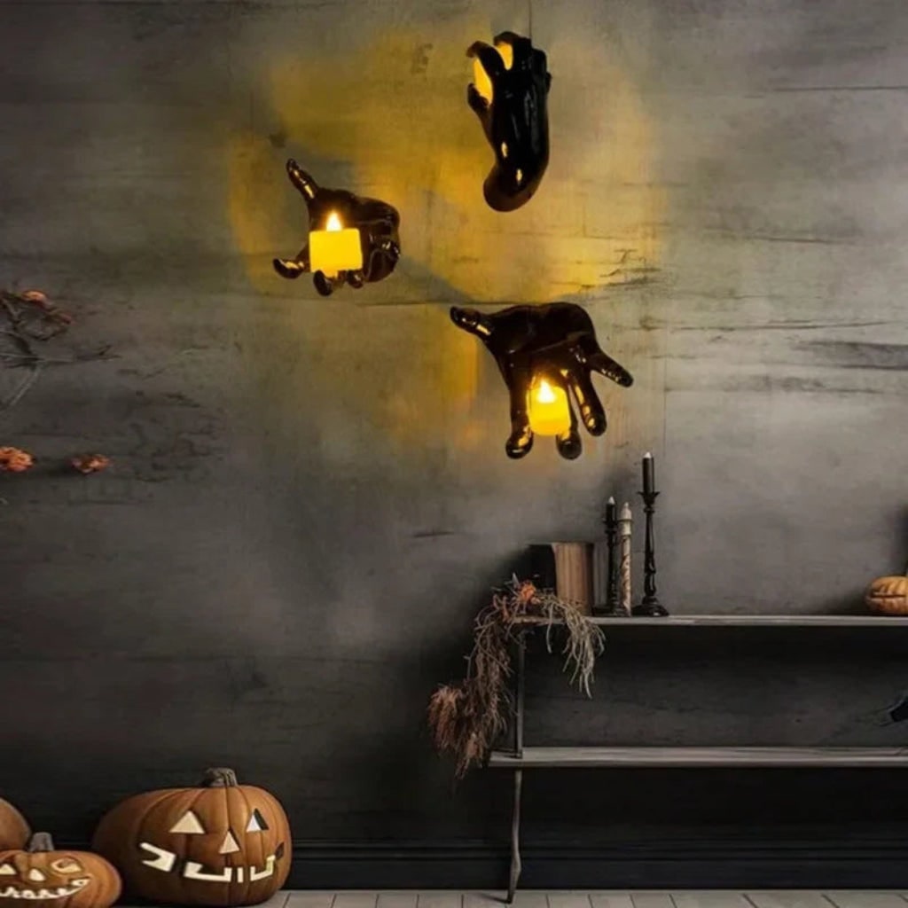3D-gotisk håndkunst til væggen og lysestage til Halloween og boligindretning