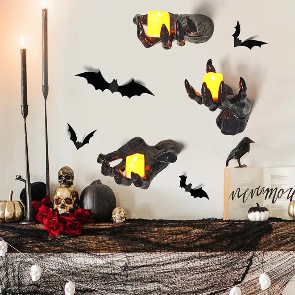 3D-gotisk håndkunst til væggen og lysestage til Halloween og boligindretning