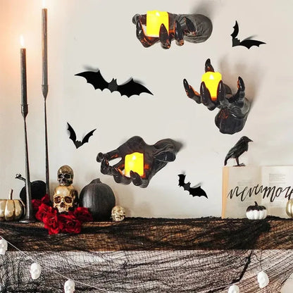3D-gotisk håndkunst til væggen og lysestage til Halloween og boligindretning