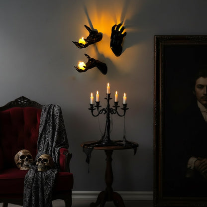 3D-gotisk håndkunst til væggen og lysestage til Halloween og boligindretning