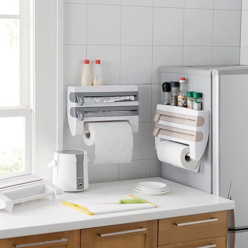 4 In 1 Kitchen Wrap Dispenser Organizer Wall Mounted Storage Rack