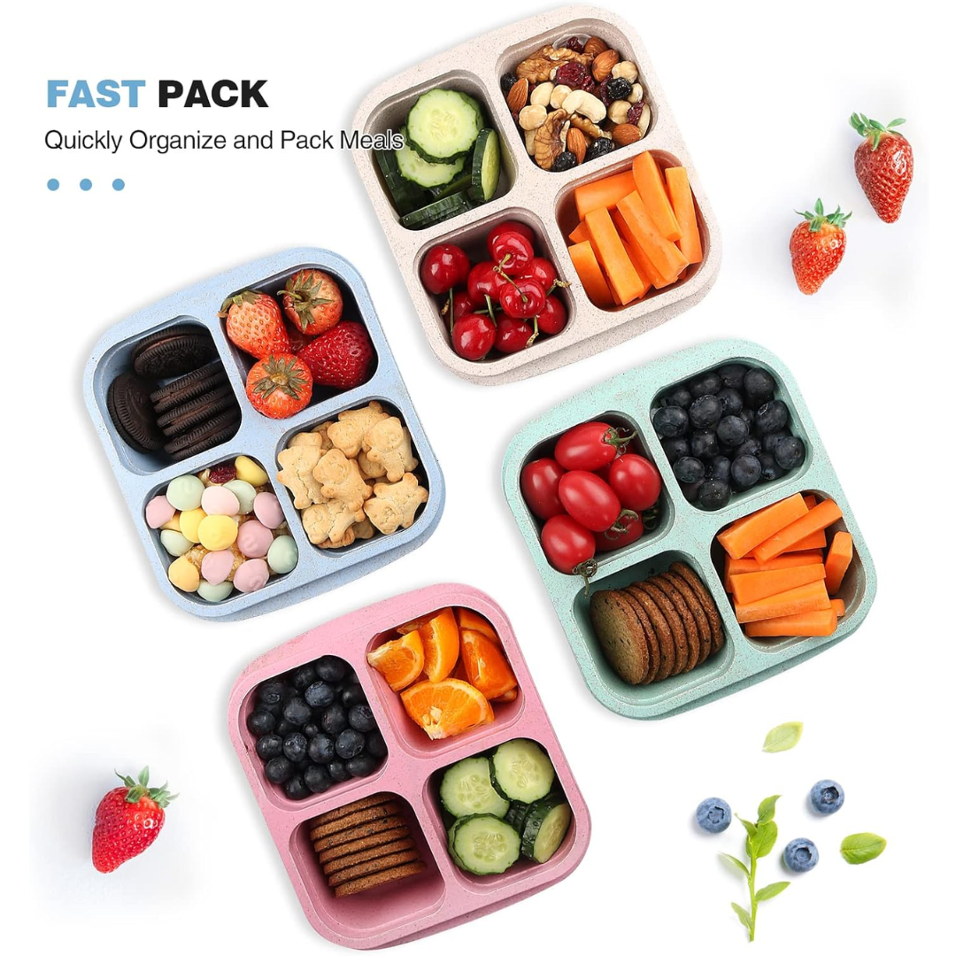 4-Pack Bento Meal Prep Containers with 4 Compartments