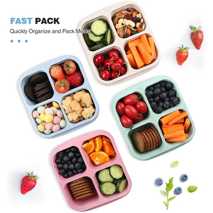 4-Pack Bento Meal Prep Containers with 4 Compartments