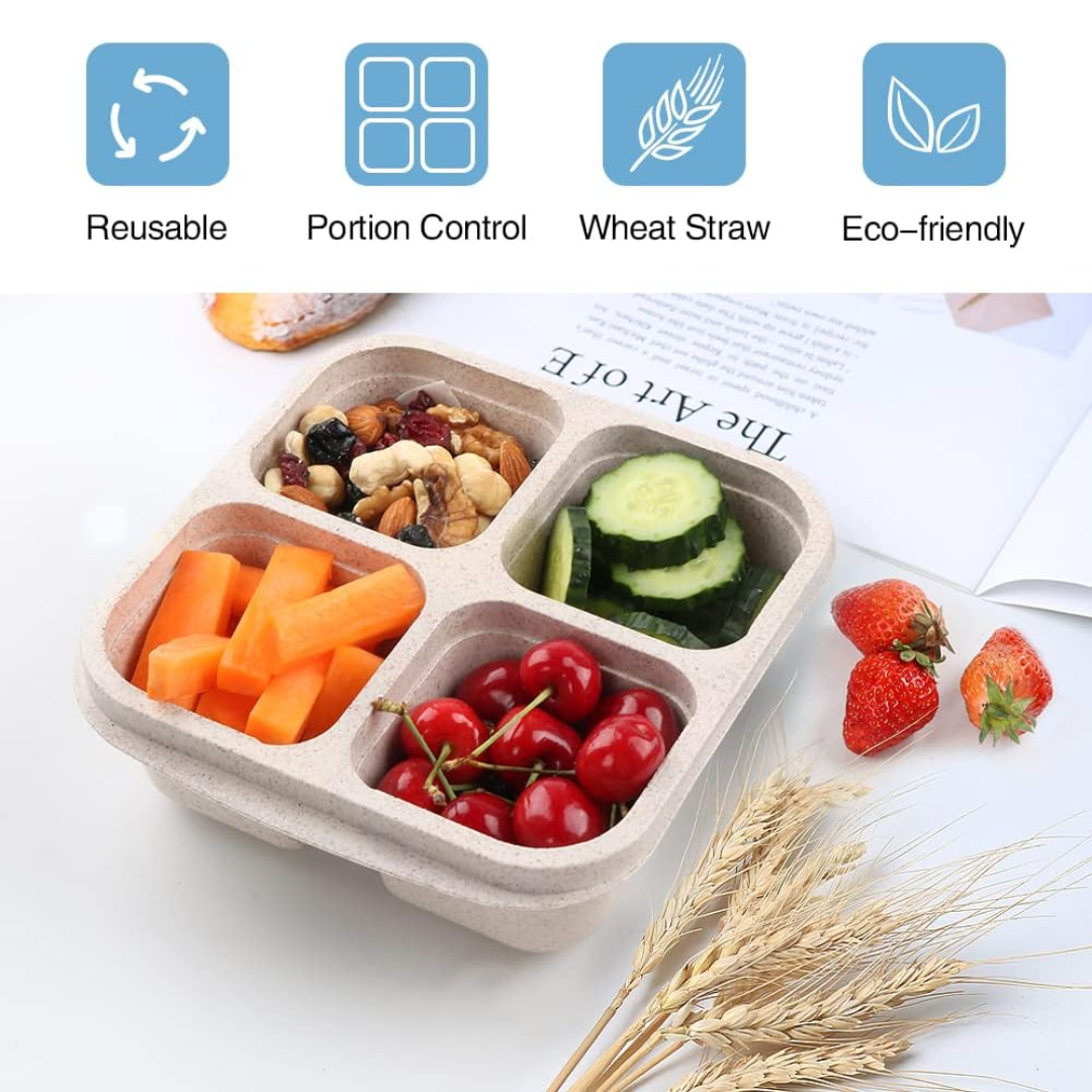 4-Pack Bento Meal Prep Containers with 4 Compartments