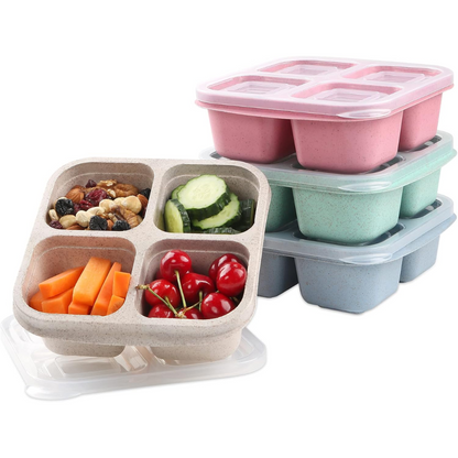 4-Pack Bento Meal Prep Containers with 4 Compartments