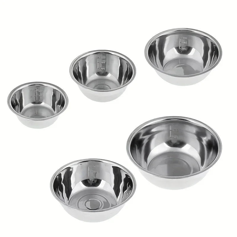 5 Piece Stainless Steel Mixing Bowl Set with Measuring Marks