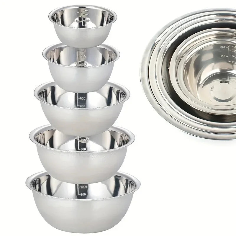 5 Piece Stainless Steel Mixing Bowl Set with Measuring Marks