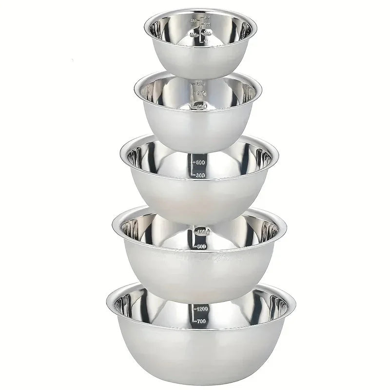 5 Piece Stainless Steel Mixing Bowl Set with Measuring Marks