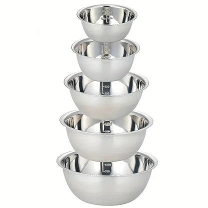 5 Piece Stainless Steel Mixing Bowl Set with Measuring Marks