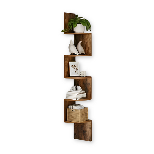 5 Tier Corner Wall Shelf Rustic Floating Storage Display Organizer