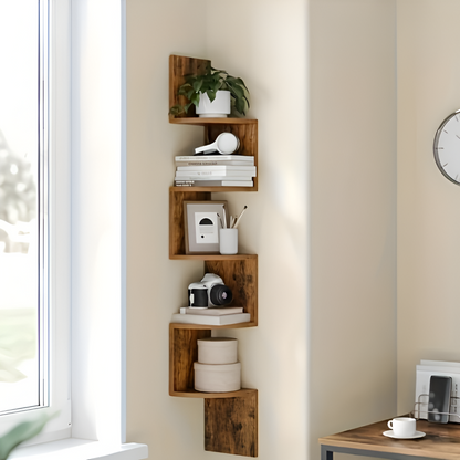 5 Tier Corner Wall Shelf Rustic Floating Storage Display Organizer