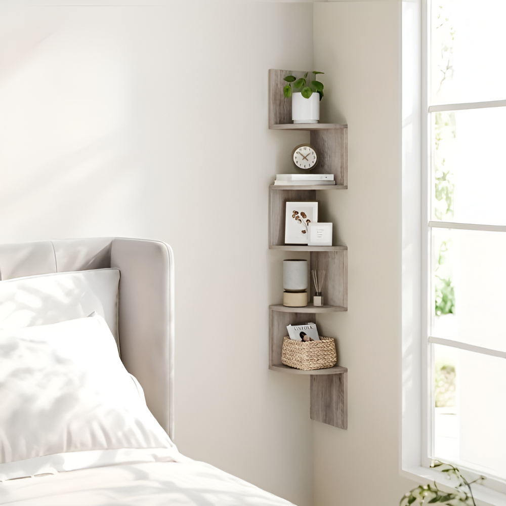 5 Tier Corner Wall Shelf Rustic Floating Storage Display Organizer