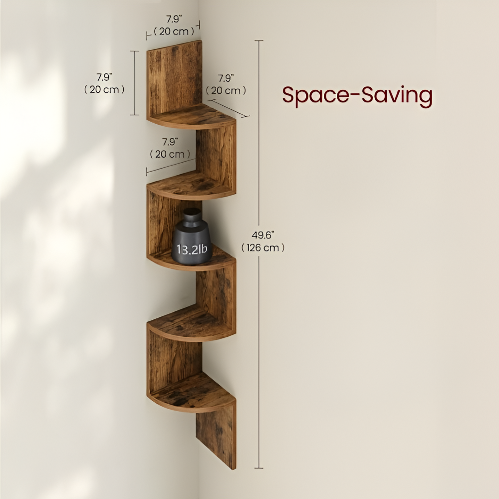 5 Tier Corner Wall Shelf Rustic Floating Storage Display Organizer