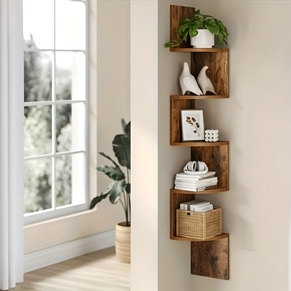 5 Tier Corner Wall Shelf Rustic Floating Storage Display Organizer