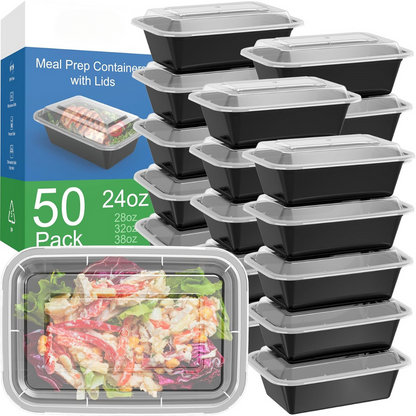 50-Piece Meal Prep Containers with Lids 700ml Reusable Food Storage Set