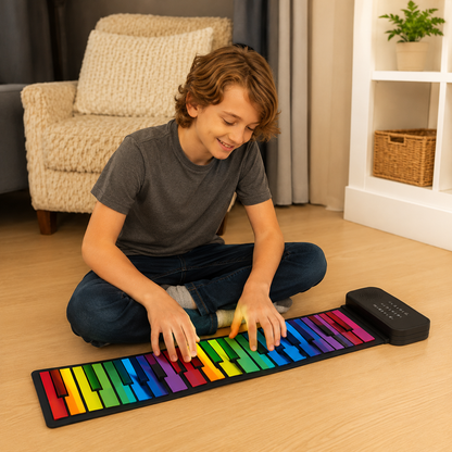 61-Key Roll-Up Piano with Flexible Silicone Keyboard and Built-In Speaker