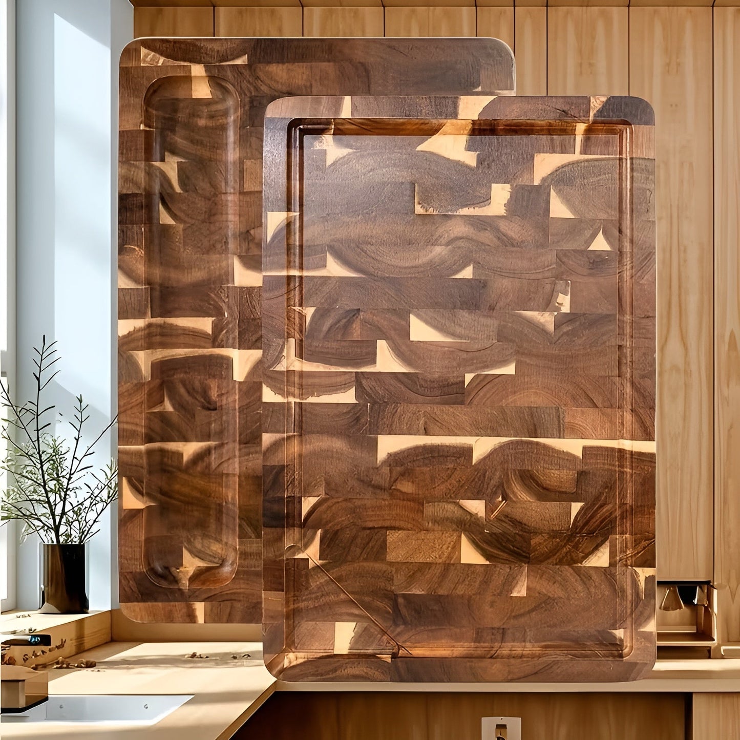 Acacia Wood Cutting Board Leaf Engraved Serving Board