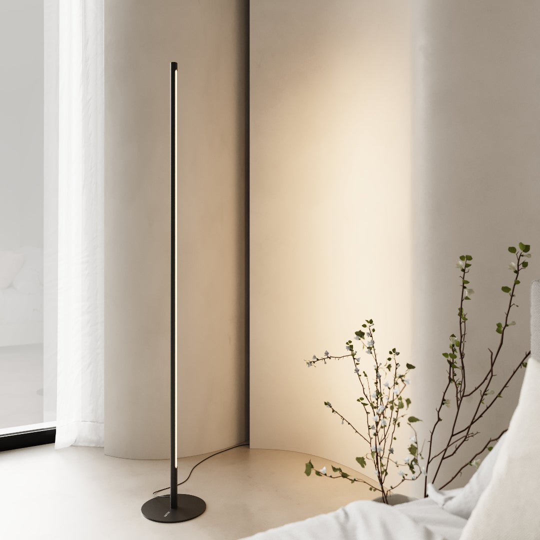 Justerbar LED-gulvlampe med bue, dæmpbar, fjernbetjening, moderne belysning