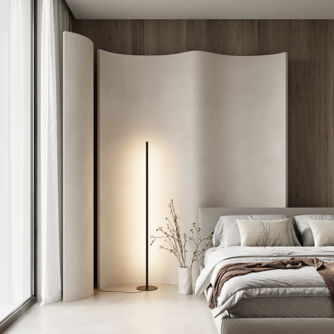 Justerbar LED-gulvlampe med bue, dæmpbar, fjernbetjening, moderne belysning