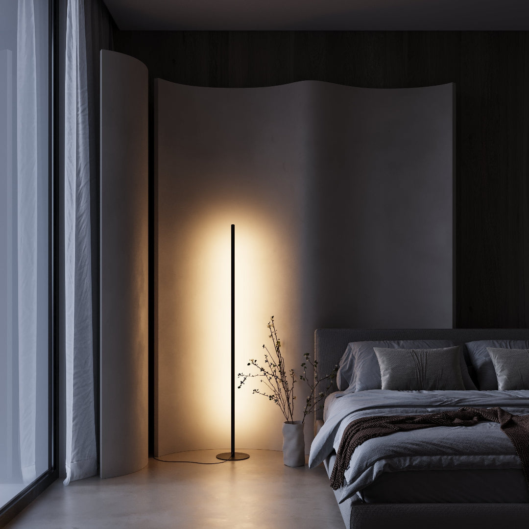 Justerbar LED-gulvlampe med bue, dæmpbar, fjernbetjening, moderne belysning