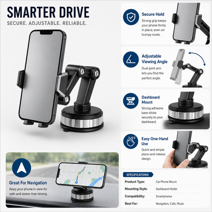 Adjustable Car Phone Holder for Dashboard and Air Vent