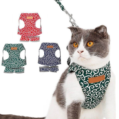 Adjustable Cat Harness Vest Set with Leash for Safe Outdoor Walks