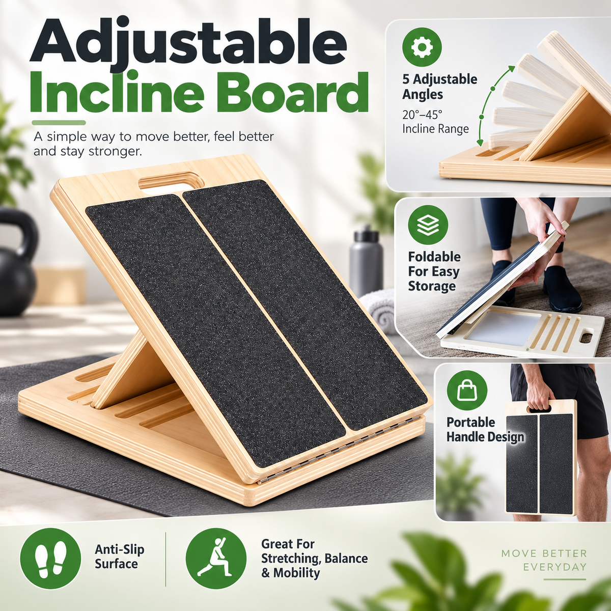 Adjustable Foldable Incline Board with 5 Positions for Home Fitness