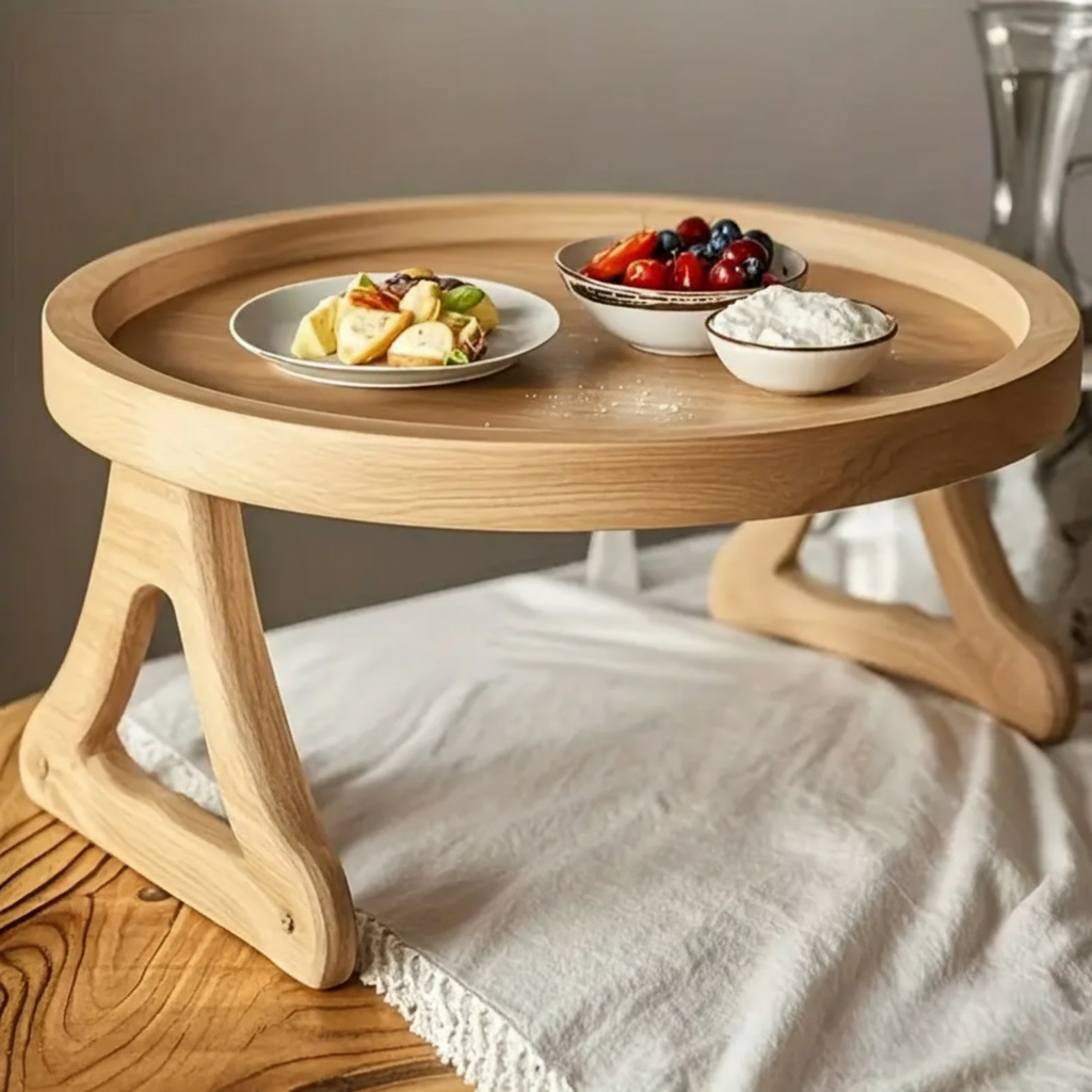Adjustable Folding Sofa Armrest Table Tray Solid Wood