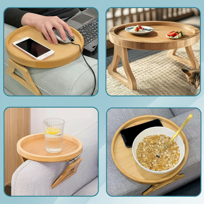 Adjustable Folding Sofa Armrest Table Tray Solid Wood