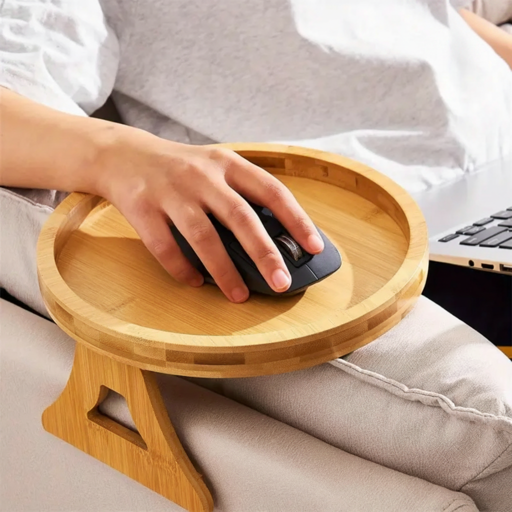 Adjustable Folding Sofa Armrest Table Tray Solid Wood
