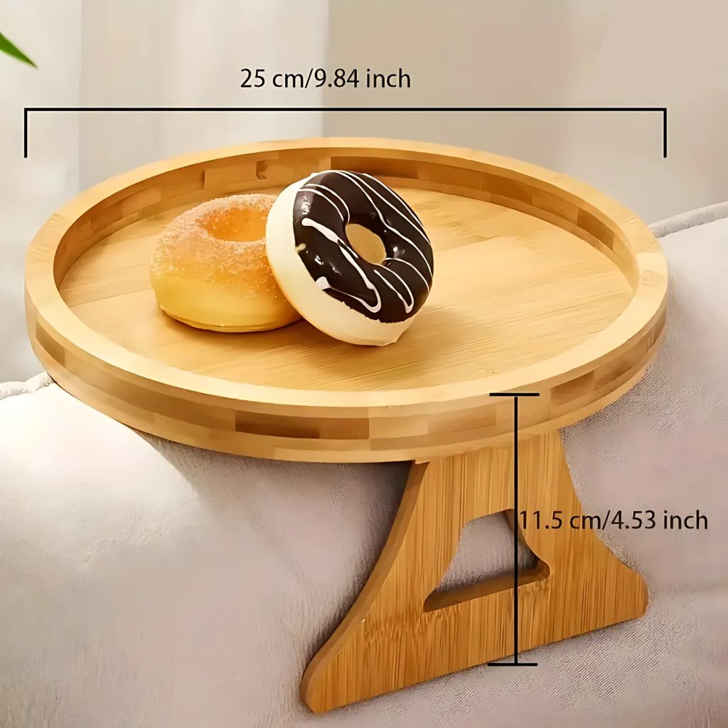 Adjustable Folding Sofa Armrest Table Tray Solid Wood