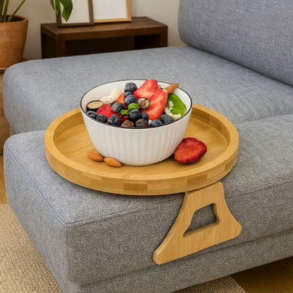 Adjustable Folding Sofa Armrest Table Tray Solid Wood