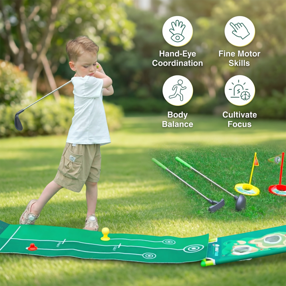 Adjustable Golf Putting Mat Play Set for Indoor Outdoor Practice